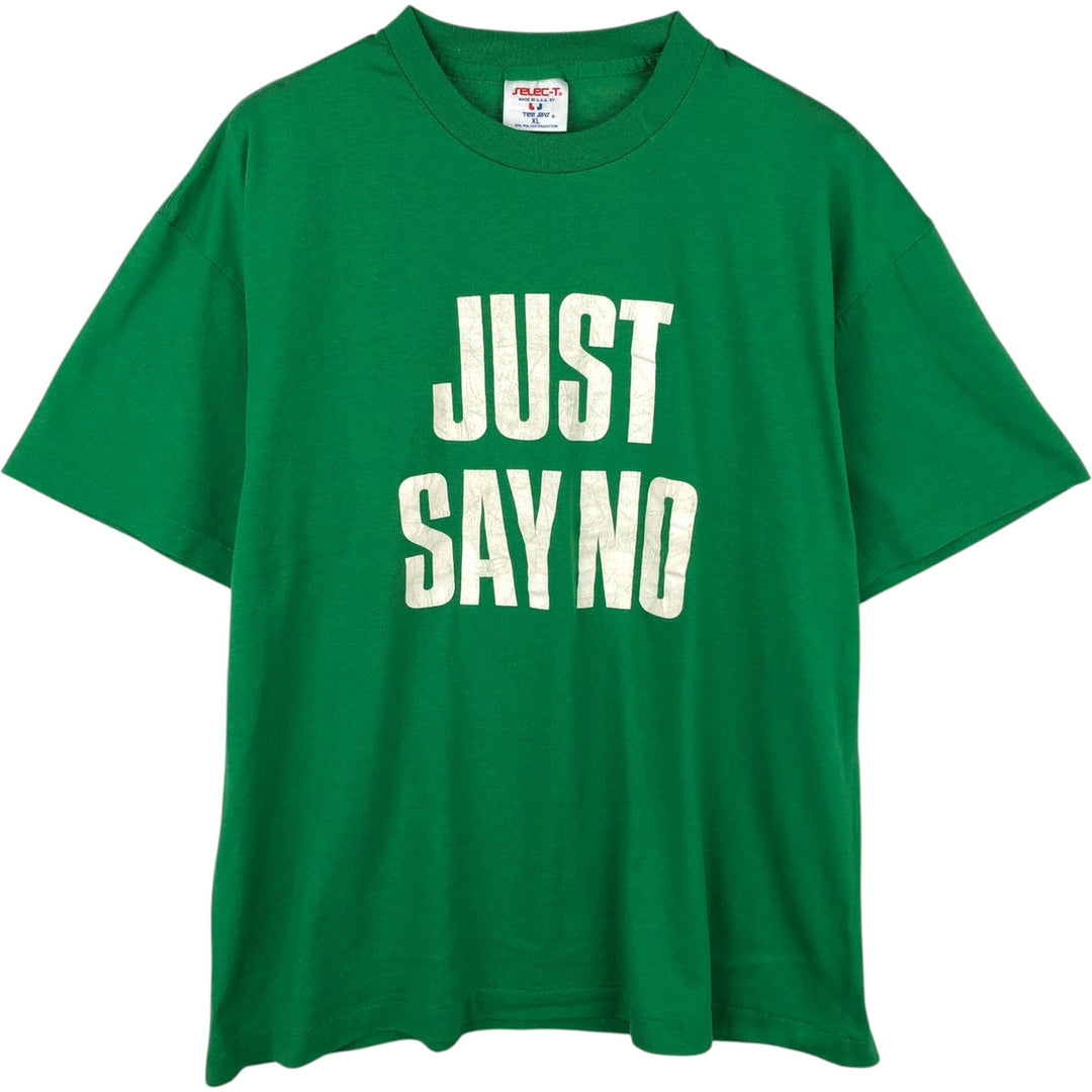 90'S Tee Jays Message Print T-Shirt, Made in USA, Men's XL equivalent, Vintage polyester green type Vintage Second Hand