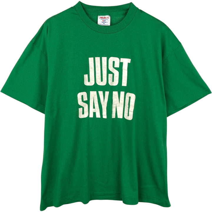 90'S Tee Jays Message Print T-Shirt, Made in USA, Men's XL equivalent, Vintage polyester green type Vintage Second Hand