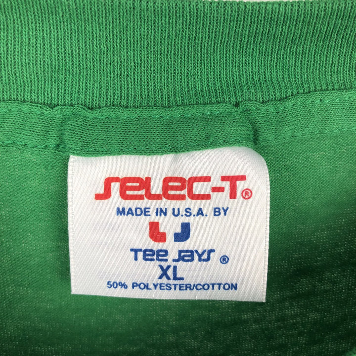 90'S Tee Jays Message Print T-Shirt, Made in USA, Men's XL equivalent, Vintage polyester green type Vintage Second Hand