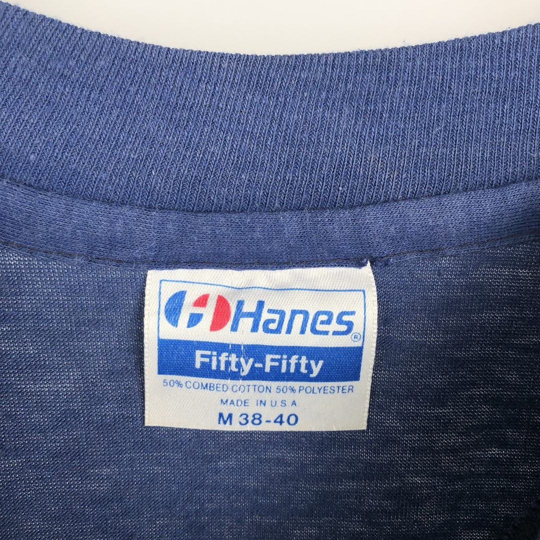 1980'S Hanes Fifty-Fifty Blue Tag Message Print T-Shirt, Made in USA, Men's Size M (approx.), Vintage cotton navy blue type Vintage Second Hand
