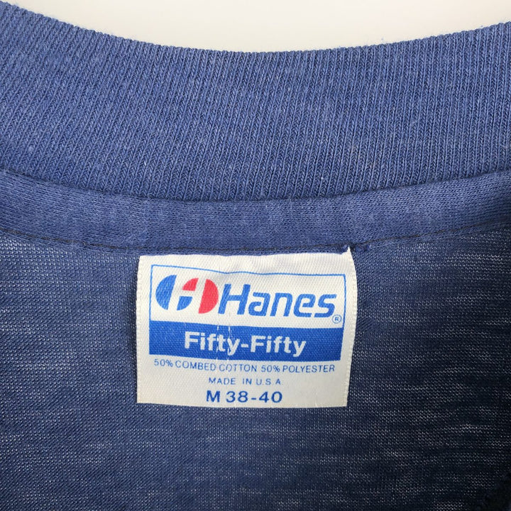 1980'S Hanes Fifty-Fifty Blue Tag Message Print T-Shirt, Made in USA, Men's Size M (approx.), Vintage cotton navy blue type Vintage Second Hand