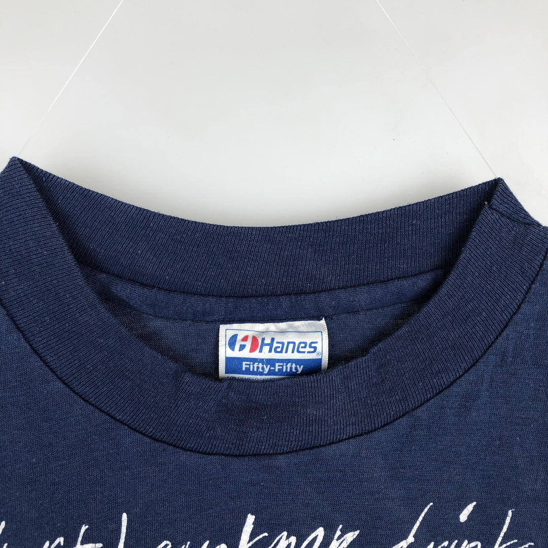 1980'S Hanes Fifty-Fifty Blue Tag Message Print T-Shirt, Made in USA, Men's Size M (approx.), Vintage cotton navy blue type Vintage Second Hand
