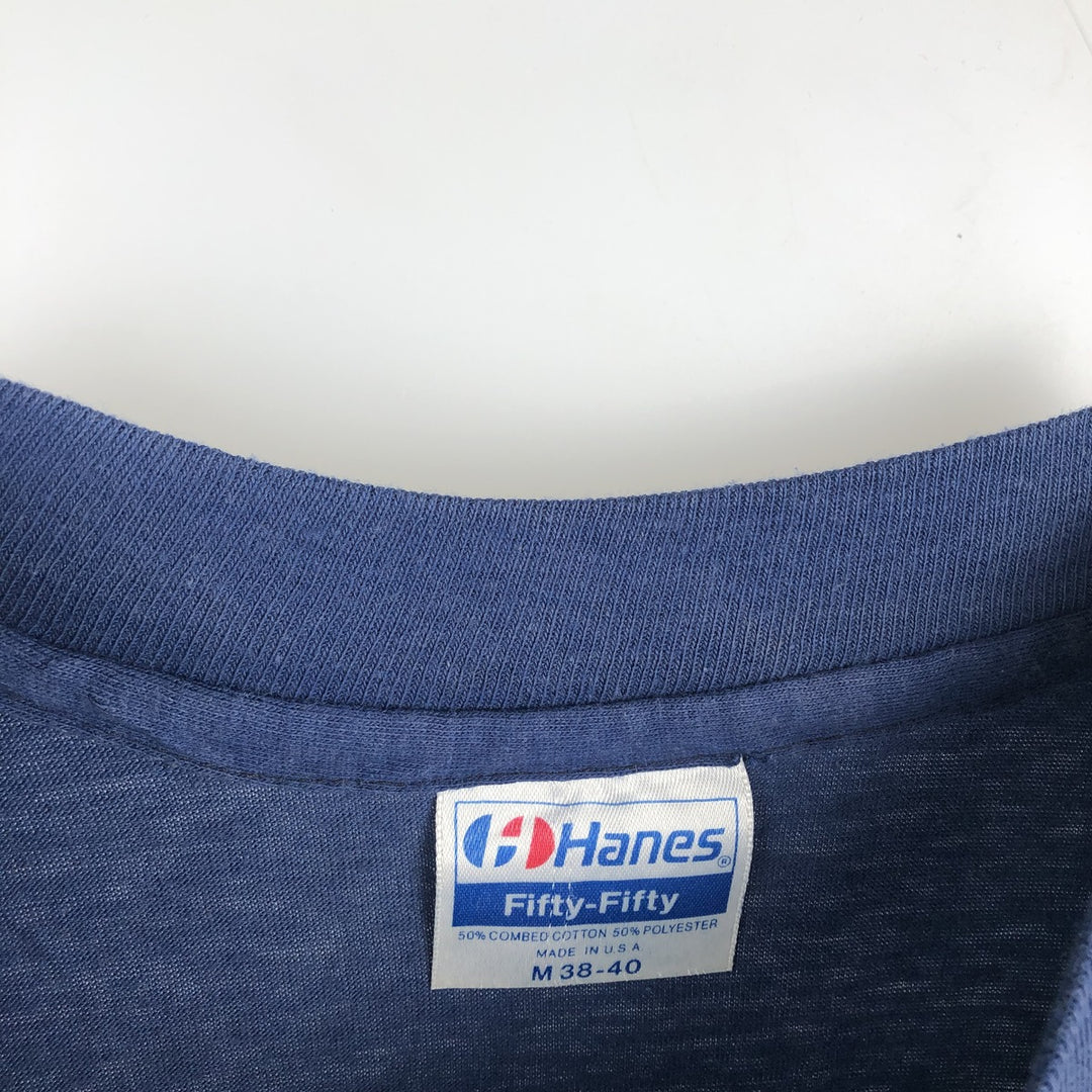 1980'S Hanes Fifty-Fifty Blue Tag Message Print T-Shirt, Made in USA, Men's Size M (approx.), Vintage cotton navy blue type Vintage Second Hand