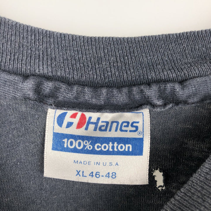 80'S Hanes 100% Cotton Blue Tag Parody Message Print T-Shirt, Made in USA, Men's XL Equivalent, Vintage cotton gray type Vintage Second Hand