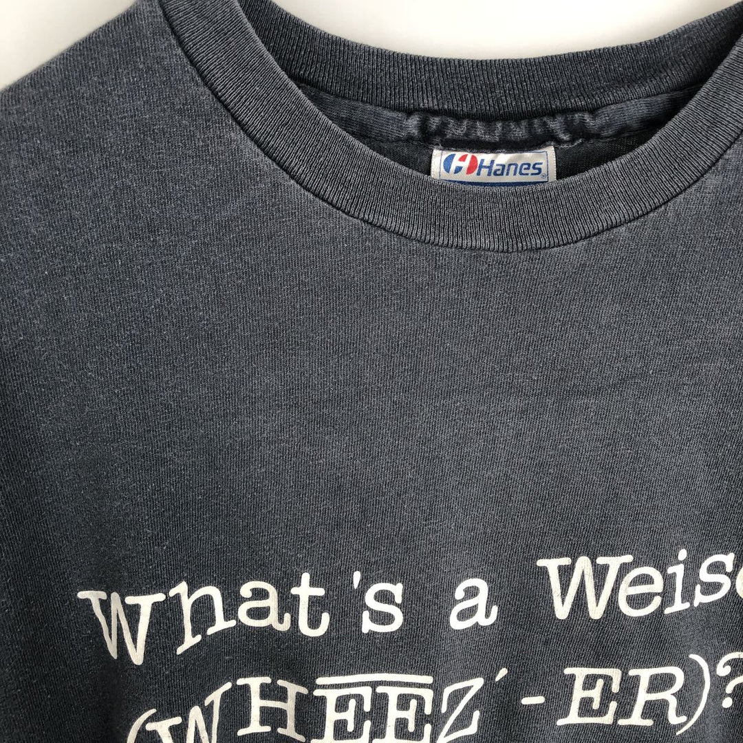 80'S Hanes 100% Cotton Blue Tag Parody Message Print T-Shirt, Made in USA, Men's XL Equivalent, Vintage cotton gray type Vintage Second Hand