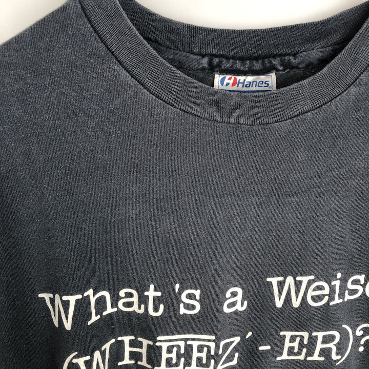 80'S Hanes 100% Cotton Blue Tag Parody Message Print T-Shirt, Made in USA, Men's XL Equivalent, Vintage cotton gray type Vintage Second Hand