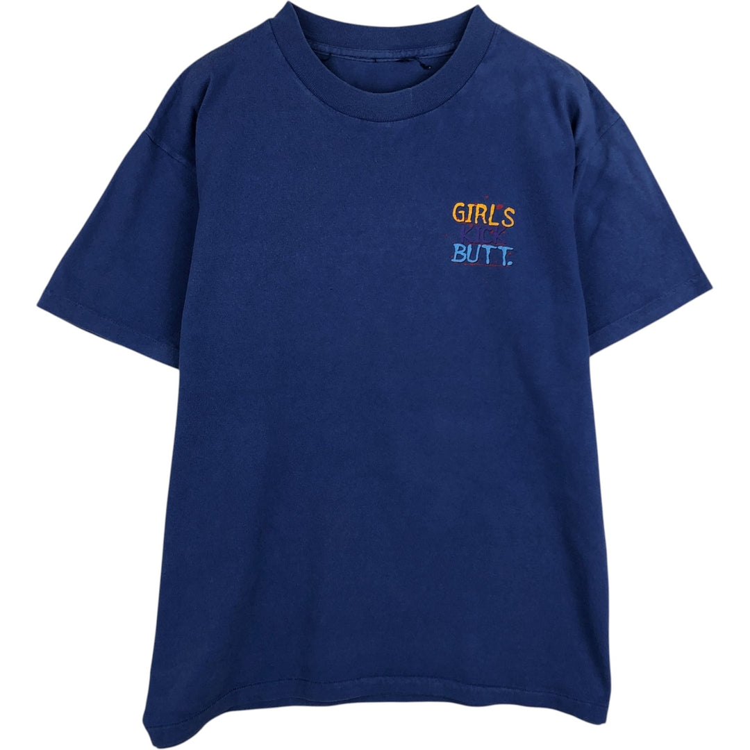 Vintage message print T-shirt, men's size M unclear navy blue type Vintage Second Hand