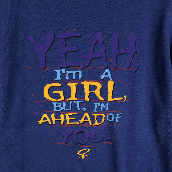 Vintage message print T-shirt, men's size M unclear navy blue type Vintage Second Hand