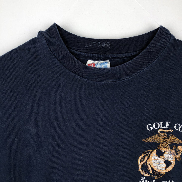 90'S Hanes BEEFY-T USMC Print T-Shirt, Made in USA, Men's Size L (approx.), Vintage cotton navy blue type Vintage Second Hand