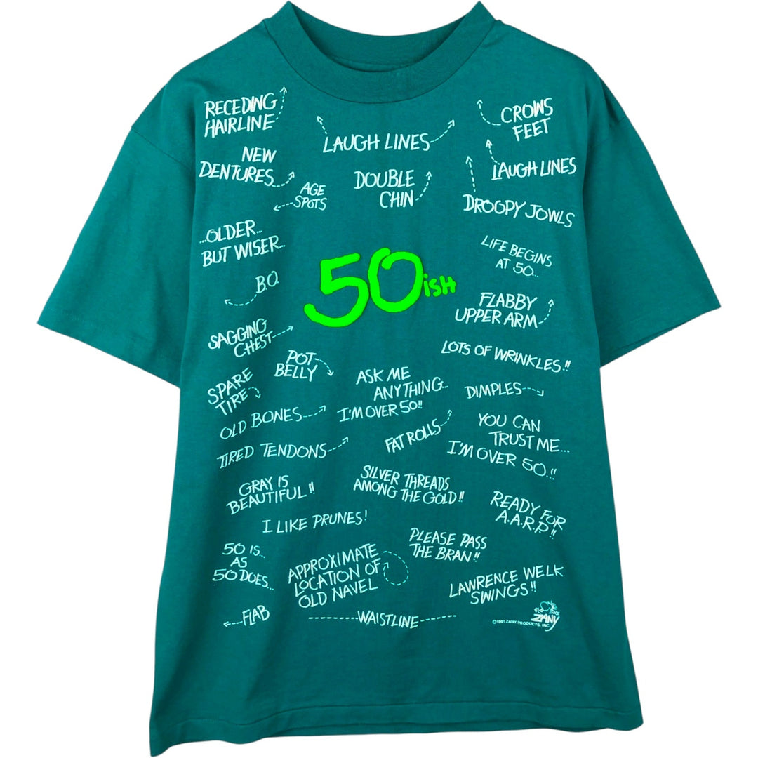 90'S Hanes Fifty-Fifty Blue Tag Printed T-Shirt, Made in USA, Men's Size L (approx.) cotton green type Vintage Second Hand