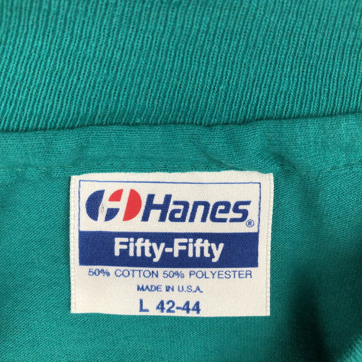 90'S Hanes Fifty-Fifty Blue Tag Printed T-Shirt, Made in USA, Men's Size L (approx.) cotton green type Vintage Second Hand
