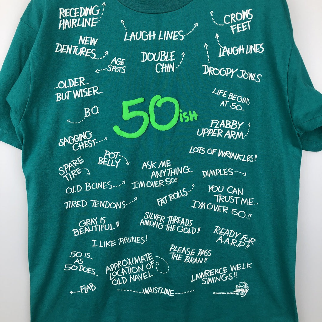 90'S Hanes Fifty-Fifty Blue Tag Printed T-Shirt, Made in USA, Men's Size L (approx.) cotton green type Vintage Second Hand
