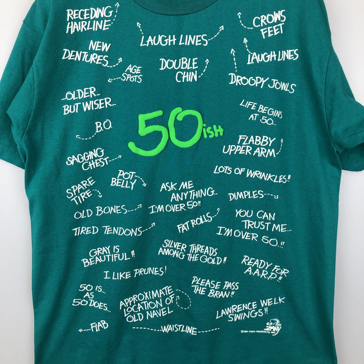 90'S Hanes Fifty-Fifty Blue Tag Printed T-Shirt, Made in USA, Men's Size L (approx.) cotton green type Vintage Second Hand