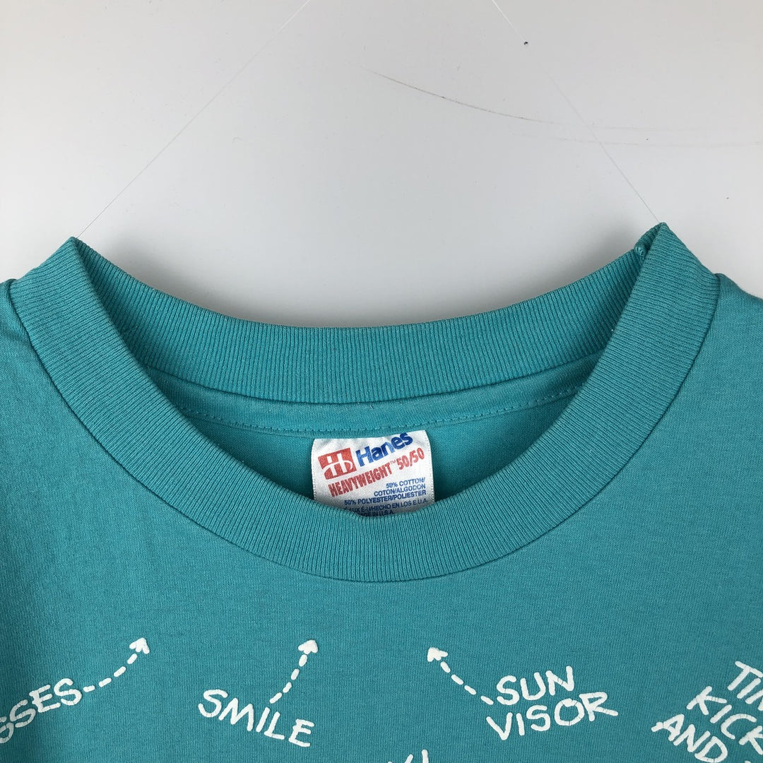 90'S Hanes HEAVYWEIGHT 50 cotton turquoise blue Vintage Second Hand