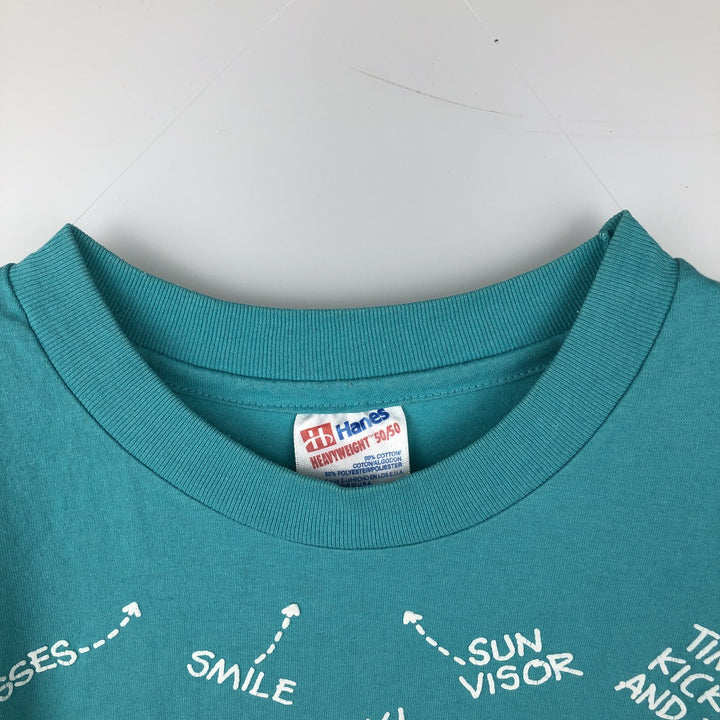90'S Hanes HEAVYWEIGHT 50 cotton turquoise blue Vintage Second Hand