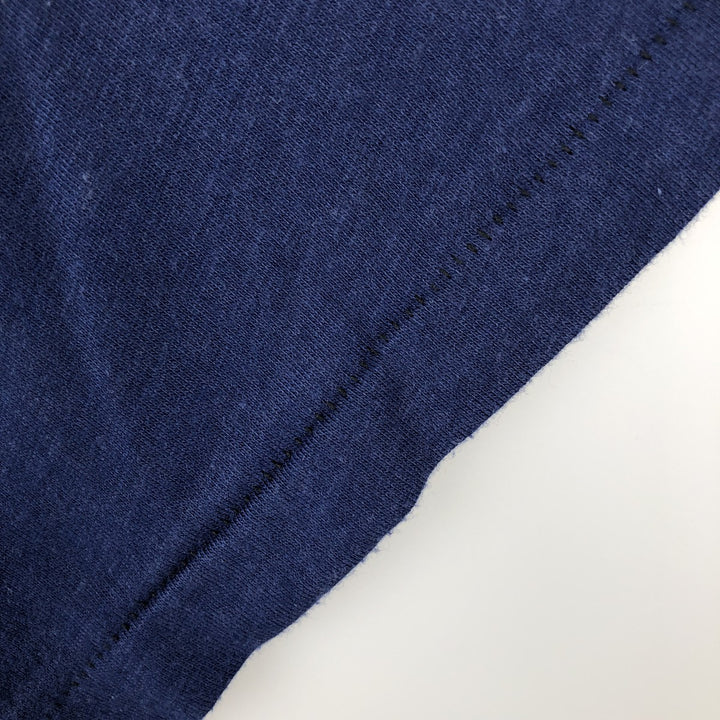 80'S Hanes Fifty-Fifty Blue Tag Printed T-Shirt Made in USA Men's L Size Vintage cotton navy blue type Vintage Second Hand