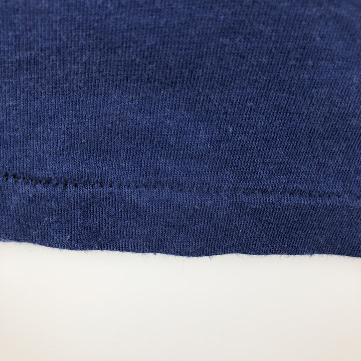 80'S Hanes Fifty-Fifty Blue Tag Printed T-Shirt Made in USA Men's L Size Vintage cotton navy blue type Vintage Second Hand