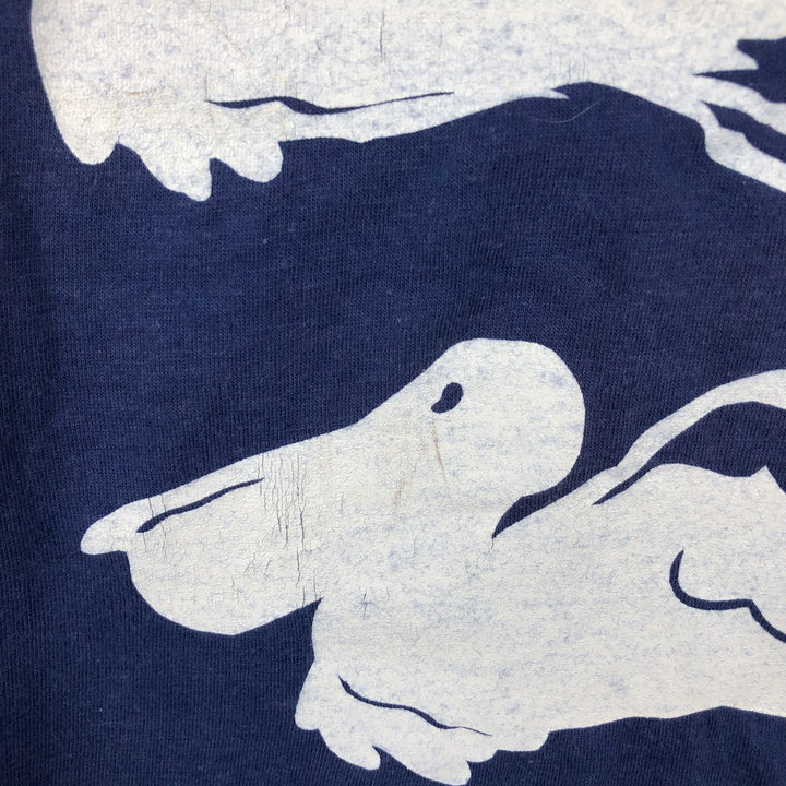 80'S Hanes Fifty-Fifty Blue Tag Printed T-Shirt Made in USA Men's L Size Vintage cotton navy blue type Vintage Second Hand