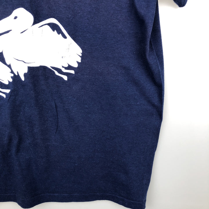 80'S Hanes Fifty-Fifty Blue Tag Printed T-Shirt Made in USA Men's L Size Vintage cotton navy blue type Vintage Second Hand