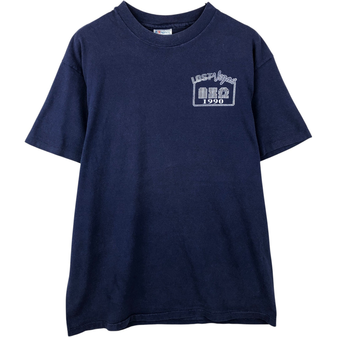 90'S Hanes BEEFY-T Printed T-shirt Made in USA Men's XL Vintage cotton navy blue type Vintage Second Hand
