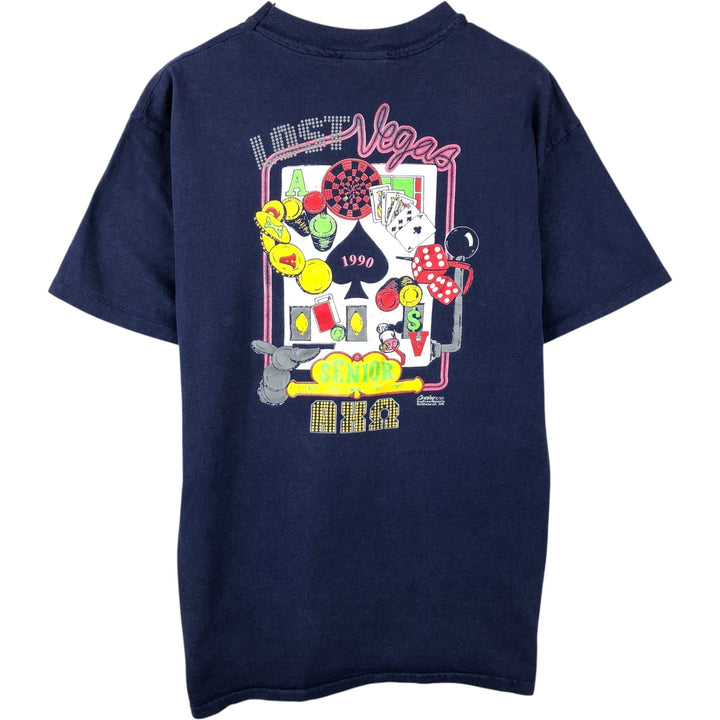 90'S Hanes BEEFY-T Printed T-shirt Made in USA Men's XL Vintage cotton navy blue type Vintage Second Hand