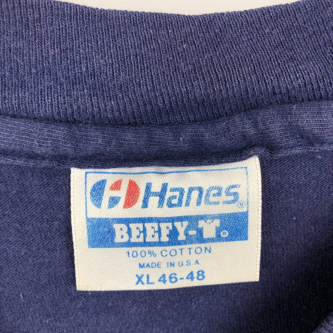 90'S Hanes BEEFY-T Printed T-shirt Made in USA Men's XL Vintage cotton navy blue type Vintage Second Hand
