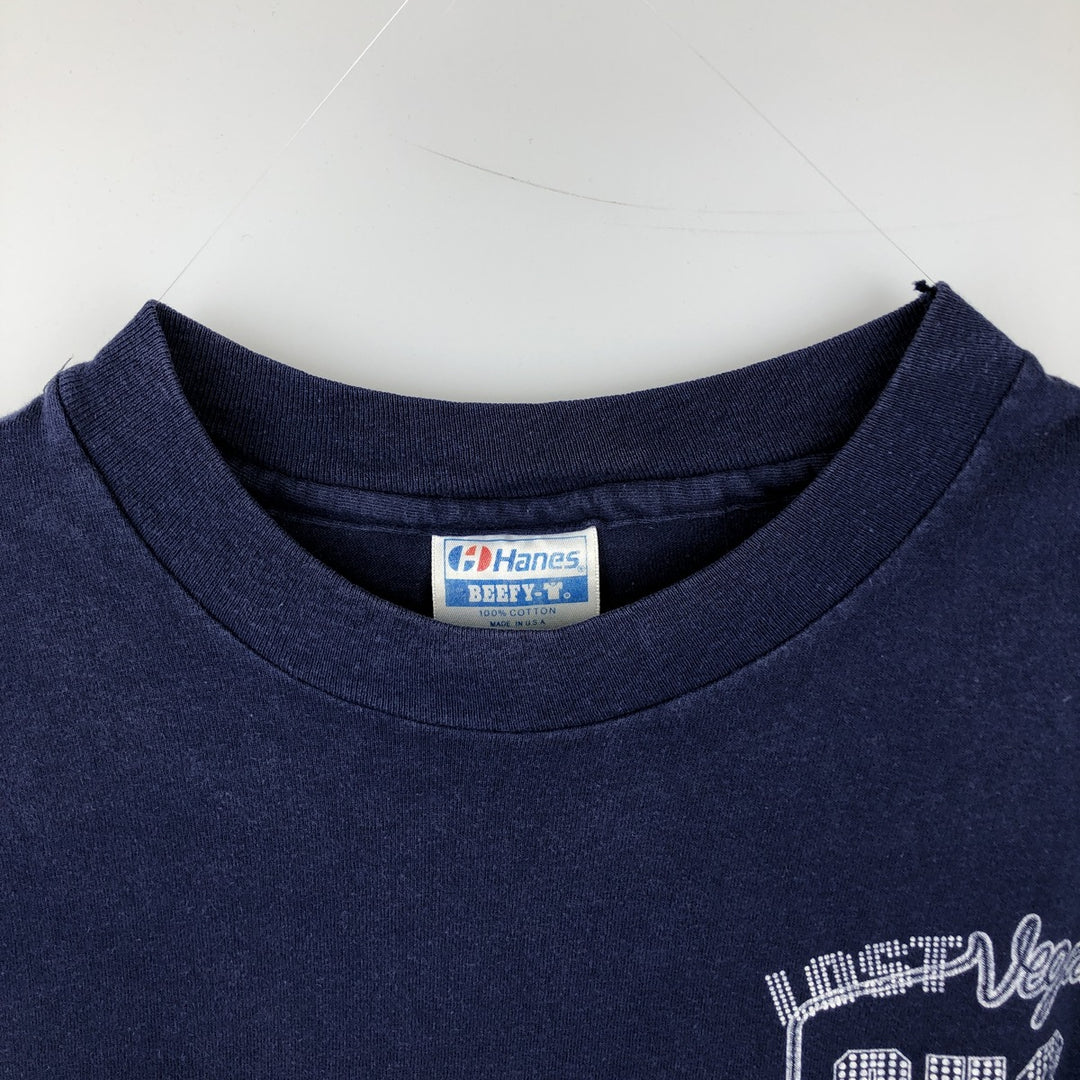 90'S Hanes BEEFY-T Printed T-shirt Made in USA Men's XL Vintage cotton navy blue type Vintage Second Hand