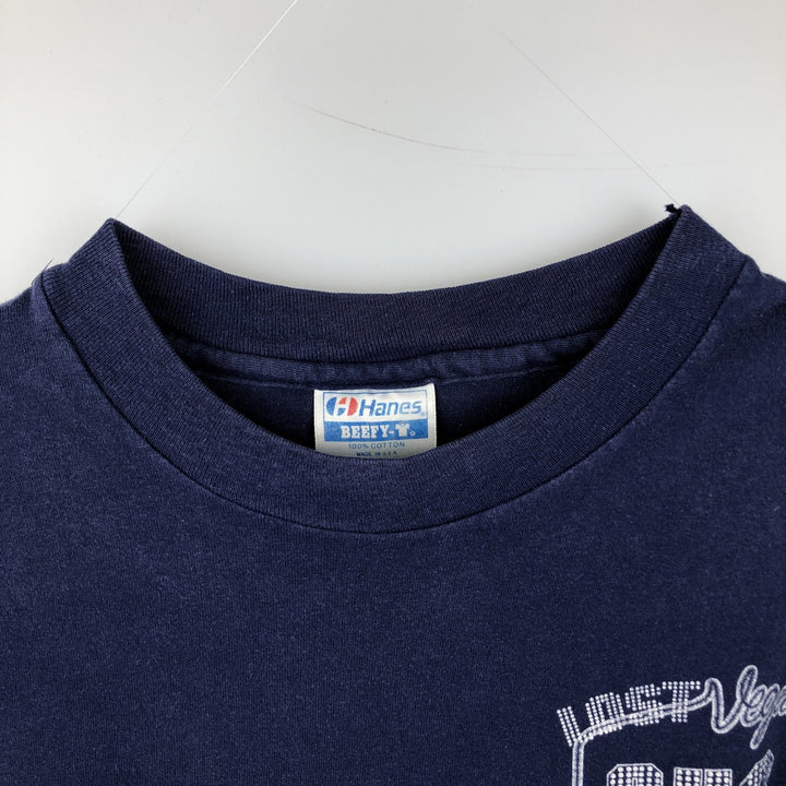 90'S Hanes BEEFY-T Printed T-shirt Made in USA Men's XL Vintage cotton navy blue type Vintage Second Hand