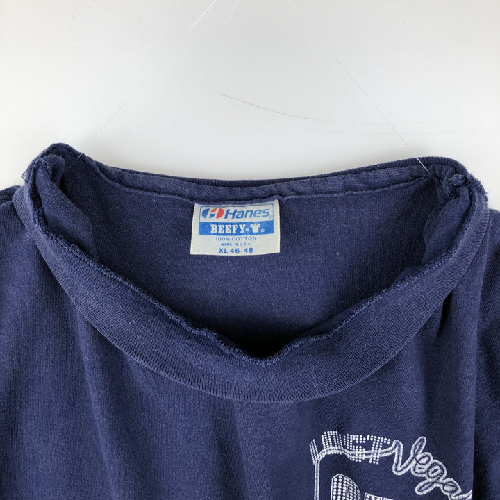 90'S Hanes BEEFY-T Printed T-shirt Made in USA Men's XL Vintage cotton navy blue type Vintage Second Hand