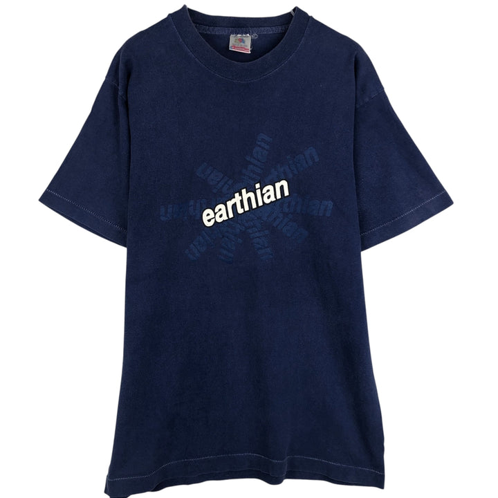 90'S Fruit of the Loom printed T-shirt, made in the USA, men's size M, vintage cotton navy blue type Vintage Second Hand