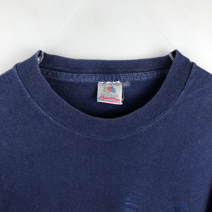 90'S Fruit of the Loom printed T-shirt, made in the USA, men's size M, vintage cotton navy blue type Vintage Second Hand