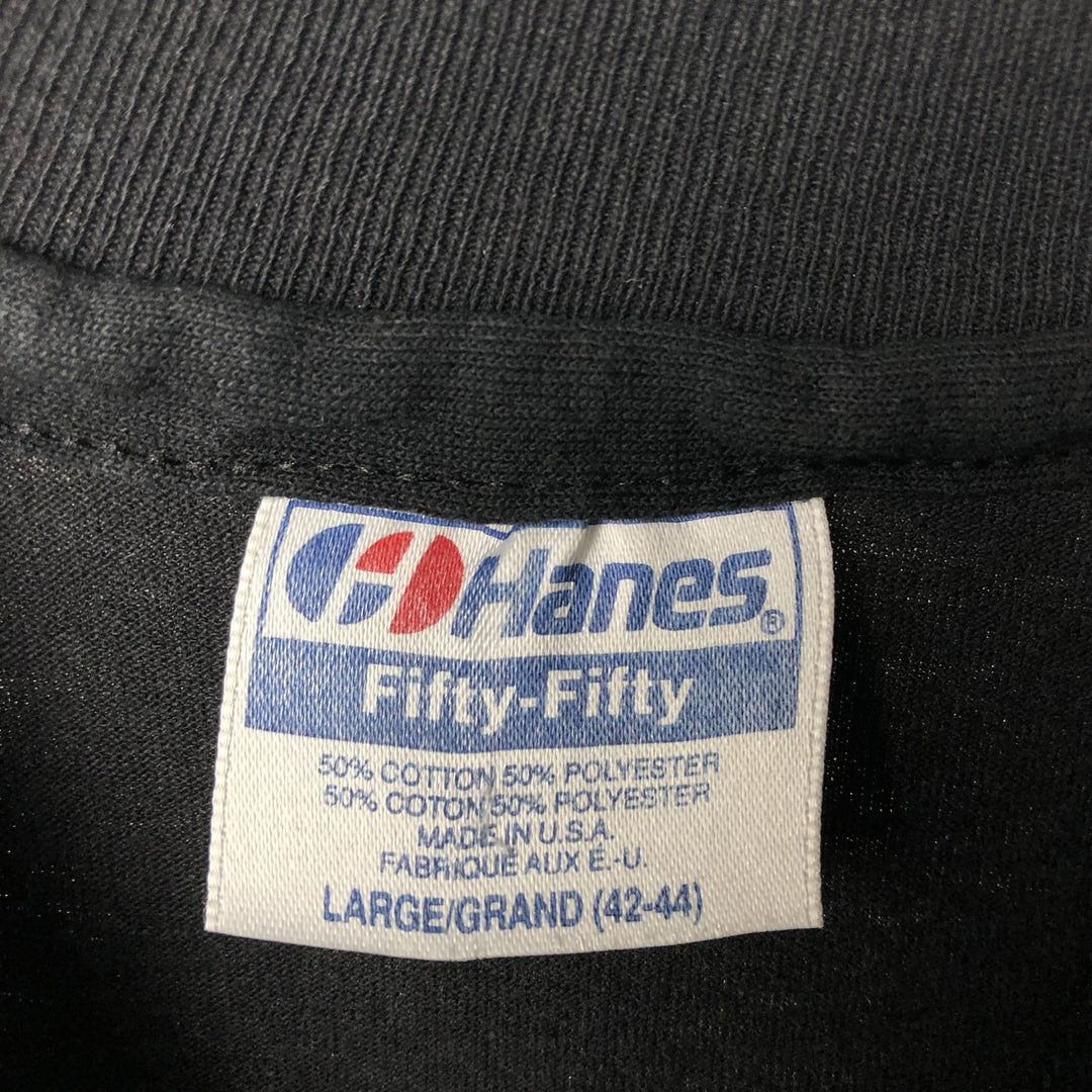80'S Hanes Fifty-Fifty Blue Tag Printed T-Shirt, Made in USA, Men's Size L (approx.) cotton black type Vintage Second Hand