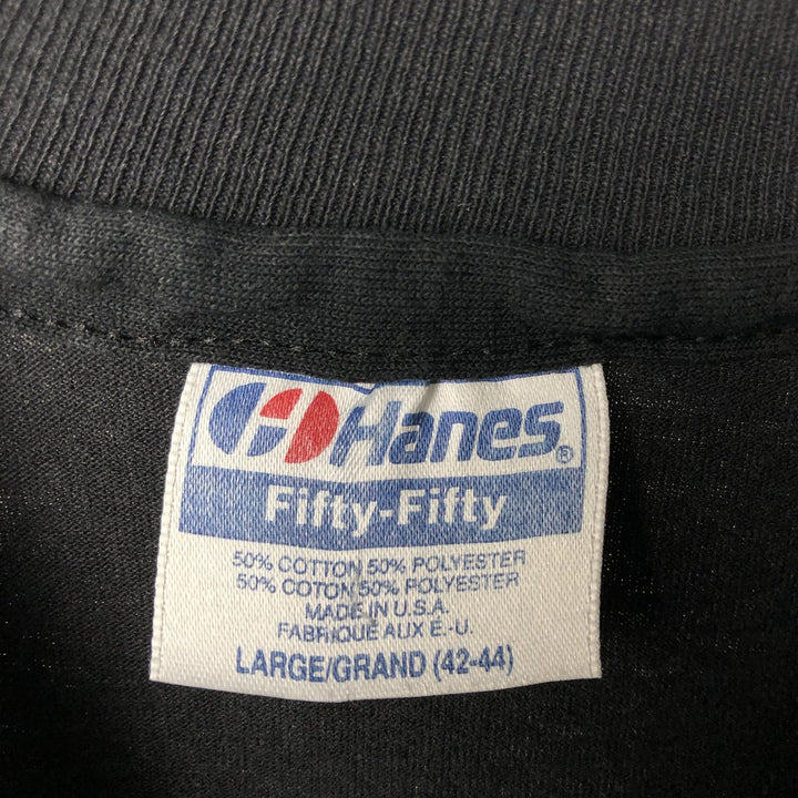 80'S Hanes Fifty-Fifty Blue Tag Printed T-Shirt, Made in USA, Men's Size L (approx.) cotton black type Vintage Second Hand