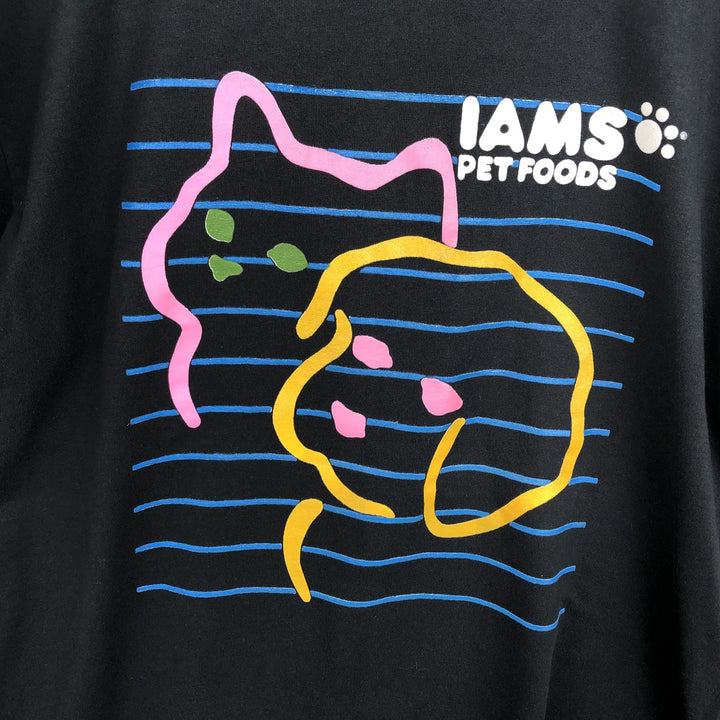90'S Screen Stars IAMS T-shirt with dog and cat pattern print, made in USA, men's size L equivalent, vintage. cotton black type Vintage Second Hand