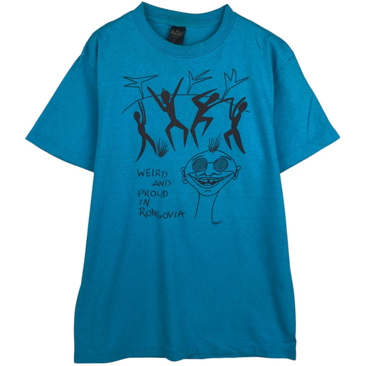 Vintage 1980'S Anvil Print T-Shirt, Made in USA, Men's Size L cotton turquoise blue Vintage Second Hand