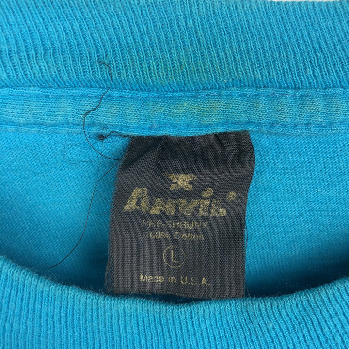 Vintage 1980'S Anvil Print T-Shirt, Made in USA, Men's Size L cotton turquoise blue Vintage Second Hand