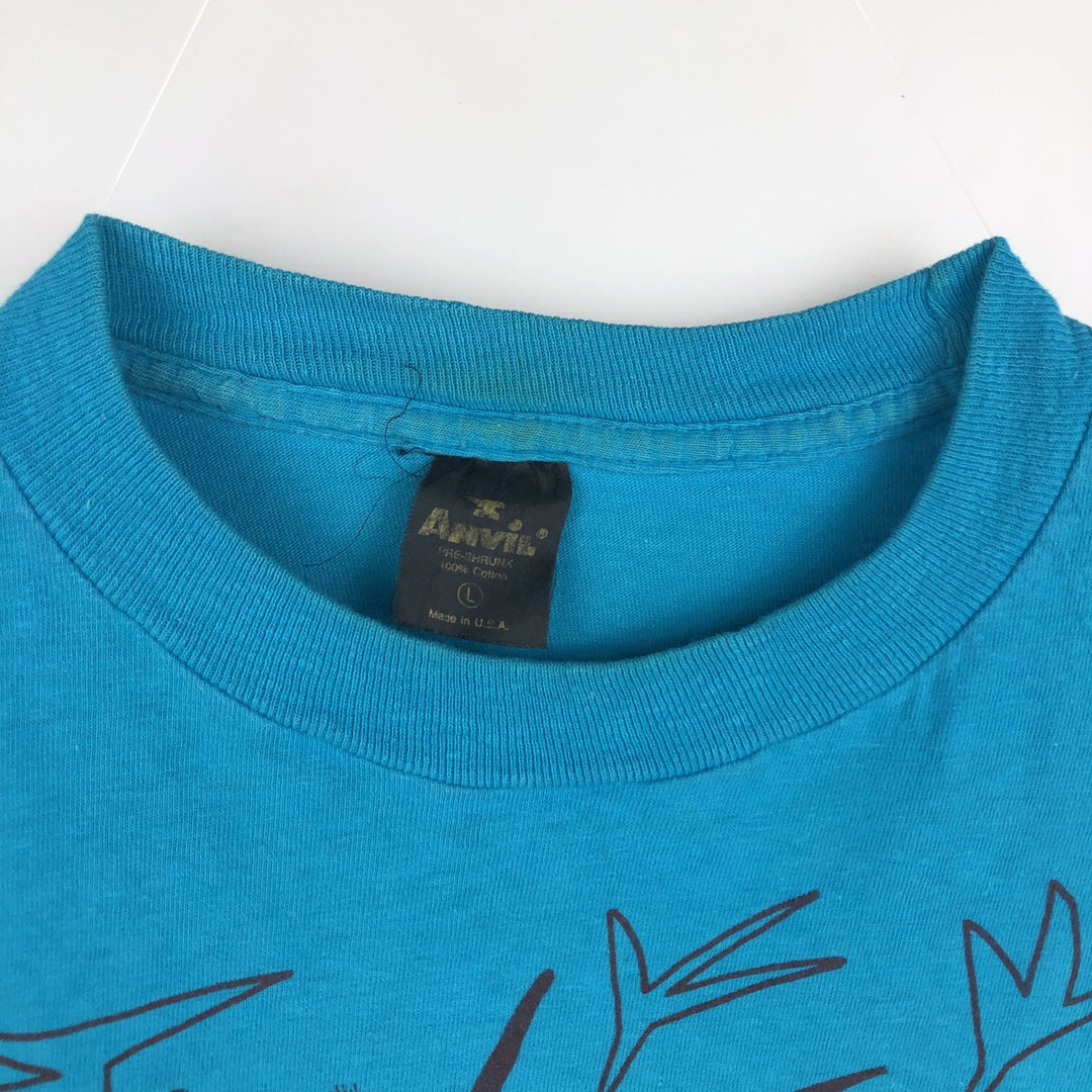 Vintage 1980'S Anvil Print T-Shirt, Made in USA, Men's Size L cotton turquoise blue Vintage Second Hand