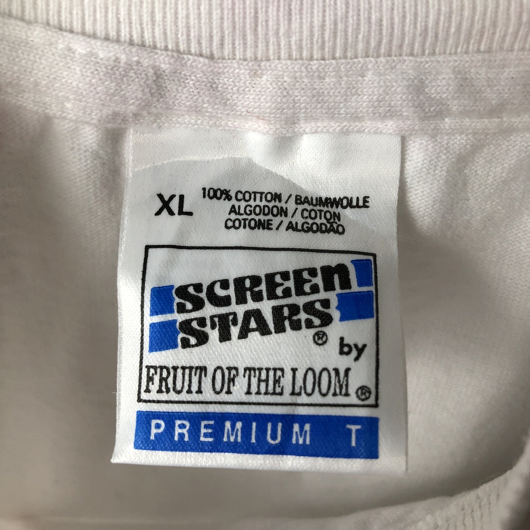 90'S Fruit of the Loom Screen Stars Print T-Shirt, Men's XL (approx.), Vintage cotton white type Vintage Second Hand