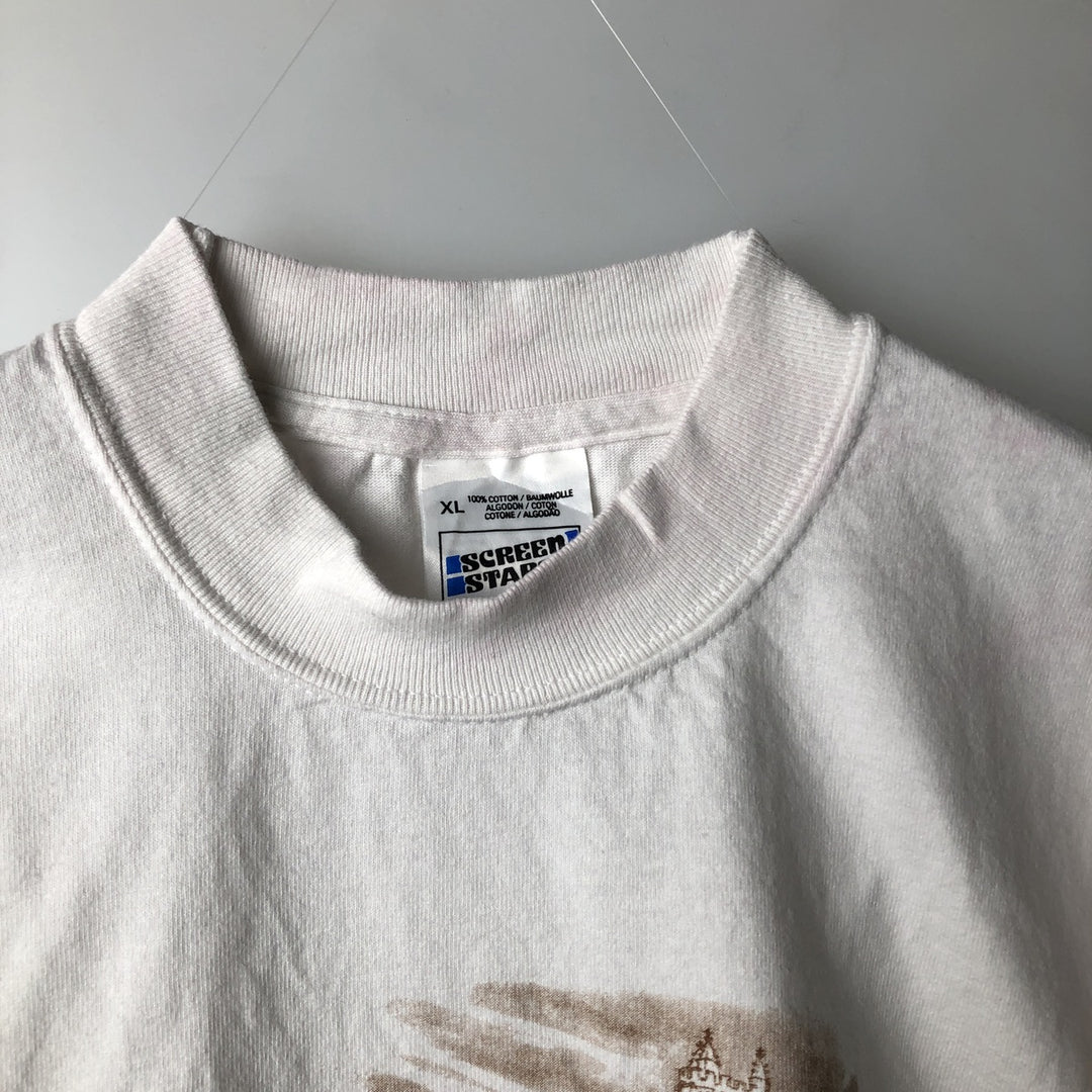 90'S Fruit of the Loom Screen Stars Print T-Shirt, Men's XL (approx.), Vintage cotton white type Vintage Second Hand