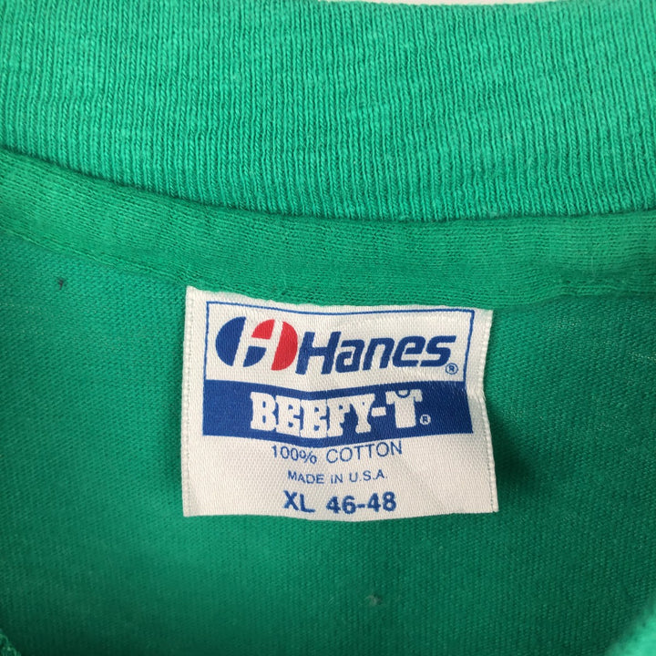 80'S Hanes BEEFY-T Blue Tag Message Print T-Shirt Made in USA Men's XL Vintage cotton green type Vintage Second Hand