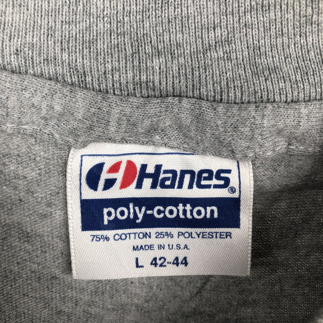 80'S Hanes Poly-Cotton Blue Tag Printed T-Shirt, Made in USA, Men's Size L (approx.), Vintage cotton gray type Vintage Second Hand