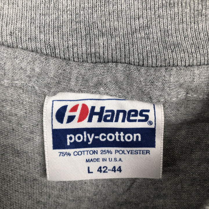 80'S Hanes Poly-Cotton Blue Tag Printed T-Shirt, Made in USA, Men's Size L (approx.), Vintage cotton gray type Vintage Second Hand