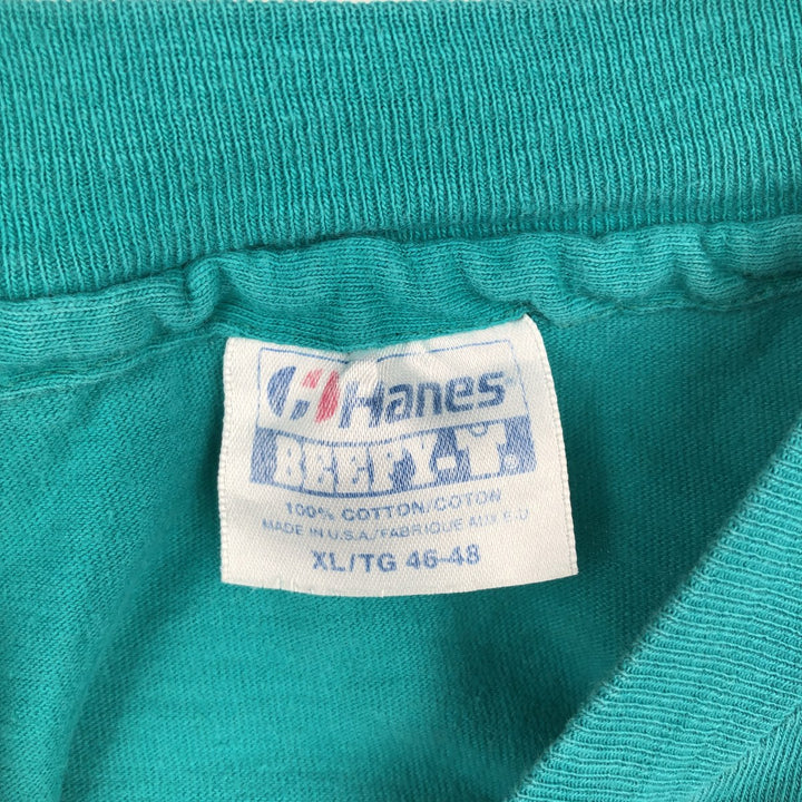 Vintage 80'S Hanes BEEFY-T Blue Tag Printed T-Shirt Made in USA Men's XL cotton turquoise blue Vintage Second Hand