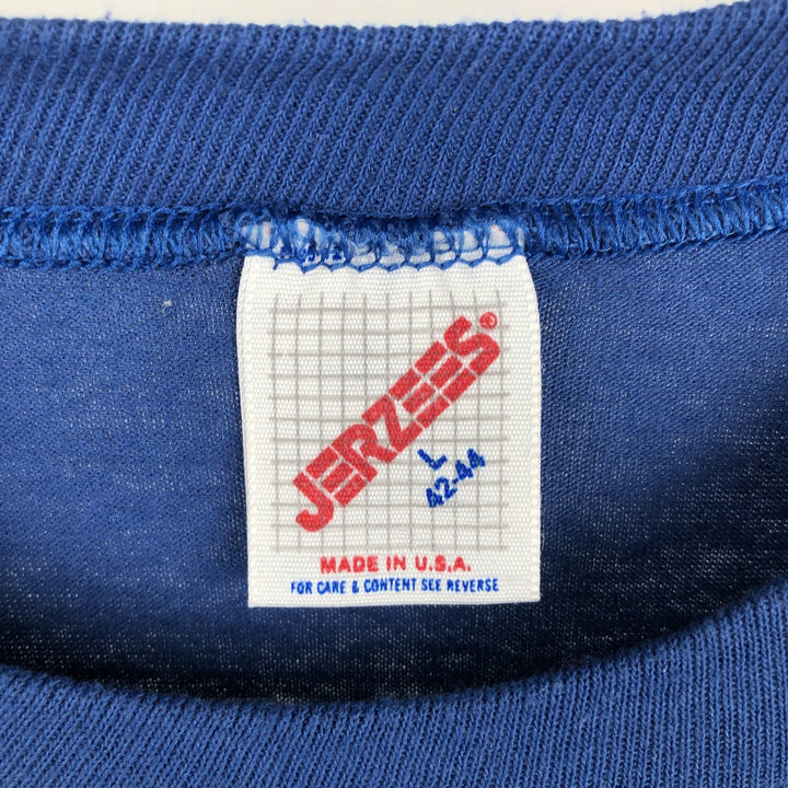 Vintage 80s-90'S Jerzees printed T-shirt, Made in USA, Men's Size L cotton blue type Vintage Second Hand