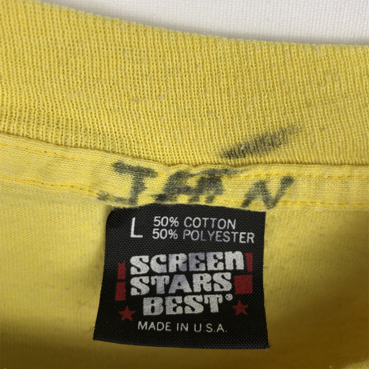 90'S Screen Stars Best Print T-Shirt, Made in USA, Men's Size L (approx.), Double-Sided Print, Vintage cotton yellow type Vintage Second Hand