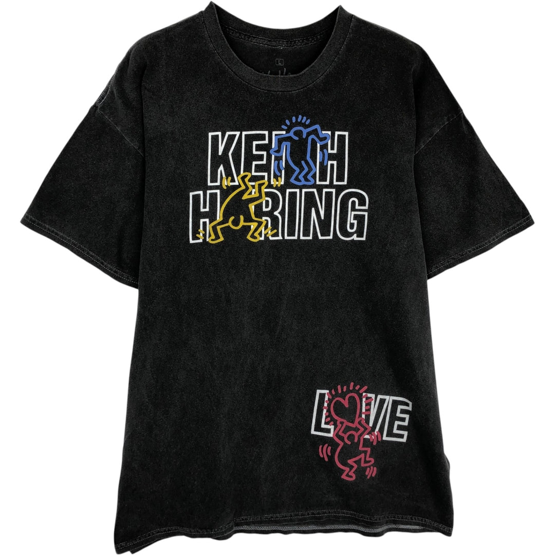 KEITH HARING Print T-Shirt, Men's Size L (approx.) cotton Charcoal Vintage Second Hand