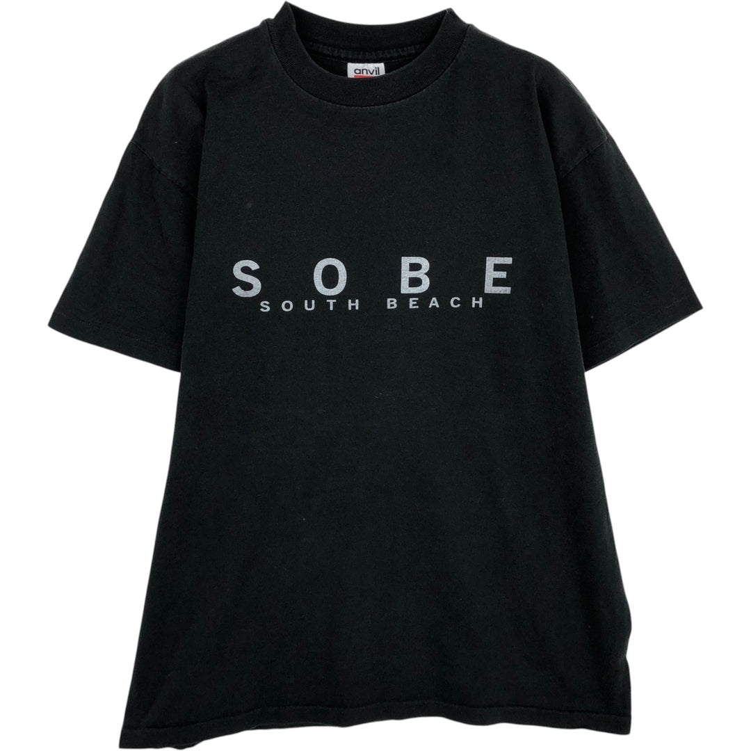 90'S Anvil Printed T-shirt, Made in USA, Men's L size, Vintage cotton black type Vintage Second Hand