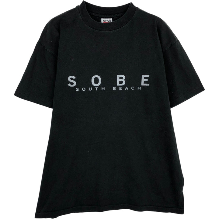 90'S Anvil Printed T-shirt, Made in USA, Men's L size, Vintage cotton black type Vintage Second Hand