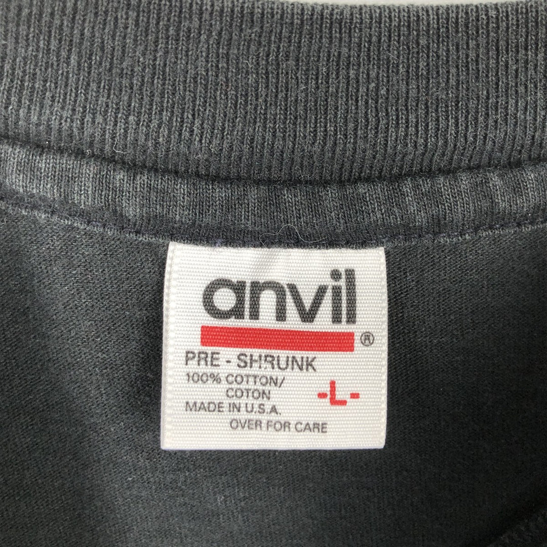 90'S Anvil Printed T-shirt, Made in USA, Men's L size, Vintage cotton black type Vintage Second Hand
