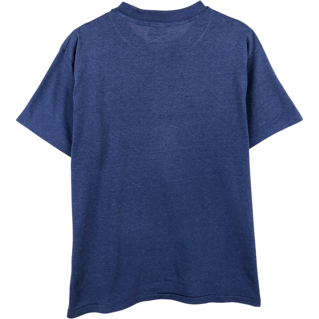 80'S Hanes FIFTY-FIFTY COMBED Orange Tag Printed T-Shirt, Made in USA, Men's Size L (approx.), Vintage polyester navy blue type Vintage Second Hand
